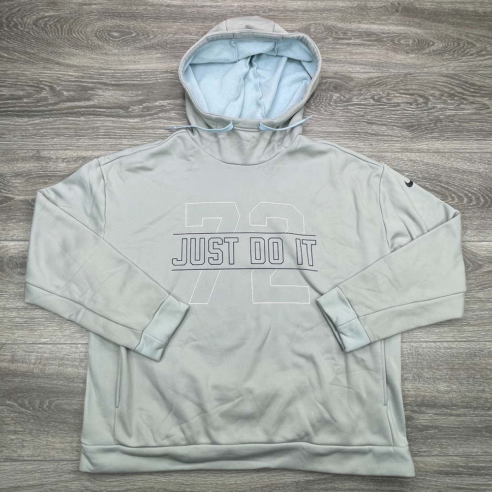 Nike Hoodie Mens Medium Slate Gray Swoosh Spell out Fleece Just Do It Fleece